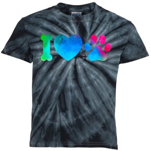 I Love My Dog Paw Print Colorful Kids Tie-Dye T-Shirt