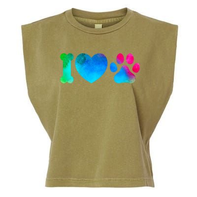 I Love My Dog Paw Print Colorful Garment-Dyed Women's Muscle Tee