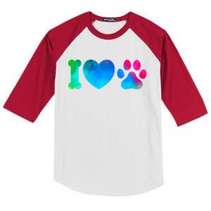 I Love My Dog Paw Print Colorful Kids Colorblock Raglan Jersey