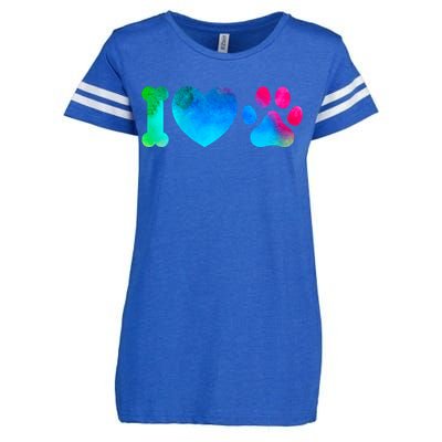 I Love My Dog Paw Print Colorful Enza Ladies Jersey Football T-Shirt