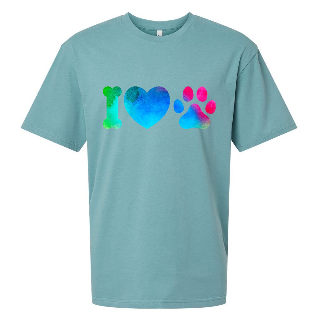 I Love My Dog Paw Print Colorful Sueded Cloud Jersey T-Shirt