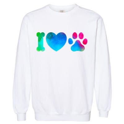 I Love My Dog Paw Print Colorful Garment-Dyed Sweatshirt