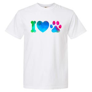 I Love My Dog Paw Print Colorful Garment-Dyed Heavyweight T-Shirt