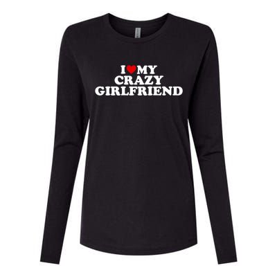 I Love My Crazy Girlfriend Gf Cool Gift Red Heart Gift Womens Cotton Relaxed Long Sleeve T-Shirt