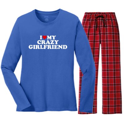 I Love My Crazy Girlfriend Gf Cool Gift Red Heart Gift Women's Long Sleeve Flannel Pajama Set 