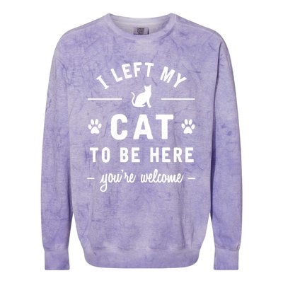 I Left My Cat To Be Here Funny Cat Lover Cat Mom Gift Meaningful Gift Colorblast Crewneck Sweatshirt