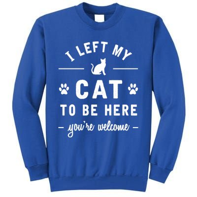 I Left My Cat To Be Here Funny Cat Lover Cat Mom Gift Meaningful Gift Tall Sweatshirt