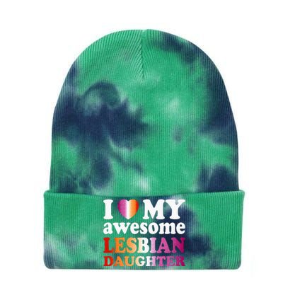 I Love My Awesome Lesbian Daughter Tie Dye 12in Knit Beanie