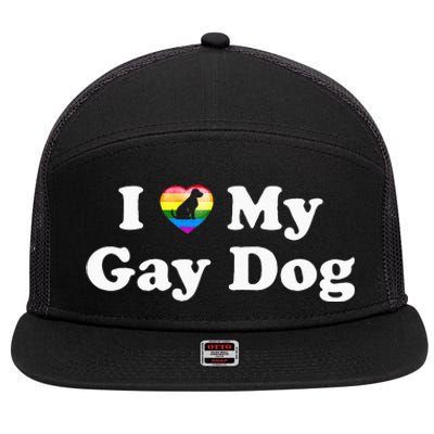 I Love My Gay Dog Heart Funny LGBT Pet Pride Proud Parent 7 Panel Mesh Trucker Snapback Hat