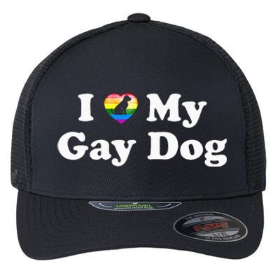 I Love My Gay Dog Heart Funny LGBT Pet Pride Proud Parent Flexfit Unipanel Trucker Cap