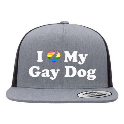 I Love My Gay Dog Heart Funny LGBT Pet Pride Proud Parent Flat Bill Trucker Hat