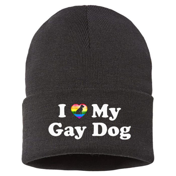 I Love My Gay Dog Heart Funny LGBT Pet Pride Proud Parent Sustainable Knit Beanie