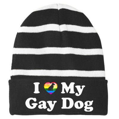 I Love My Gay Dog Heart Funny LGBT Pet Pride Proud Parent Striped Beanie with Solid Band