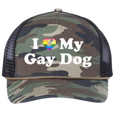 I Love My Gay Dog Heart Funny LGBT Pet Pride Proud Parent Retro Rope Trucker Hat Cap