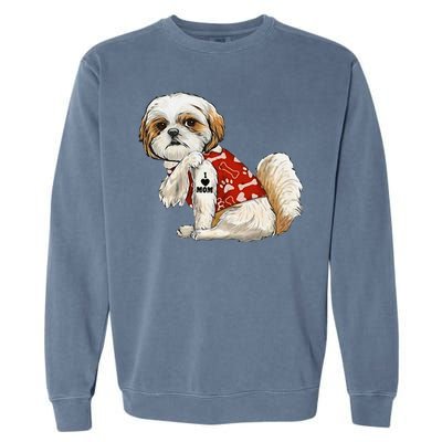 I Love Mom Tattoo Shih Tzu Mom Funny MotherS Day Gift Garment-Dyed Sweatshirt