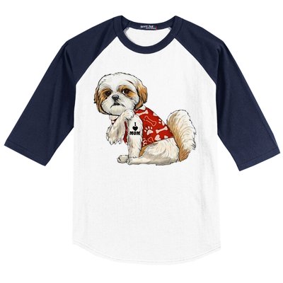 I Love Mom Tattoo Shih Tzu Mom Funny MotherS Day Gift Baseball Sleeve Shirt