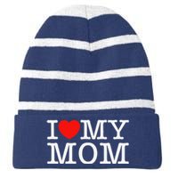 I Love My Mom Striped Beanie with Solid Band