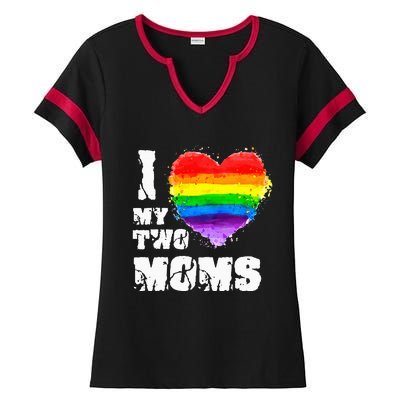 I Love My Two Moms Lesbian LGBT Pride Ladies Halftime Notch Neck Tee