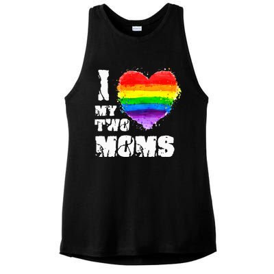 I Love My Two Moms Lesbian LGBT Pride Ladies PosiCharge Tri-Blend Wicking Tank