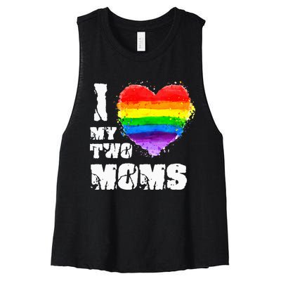 I Love My Two Moms Lesbian LGBT Pride Women's Racerback Cropped Tank