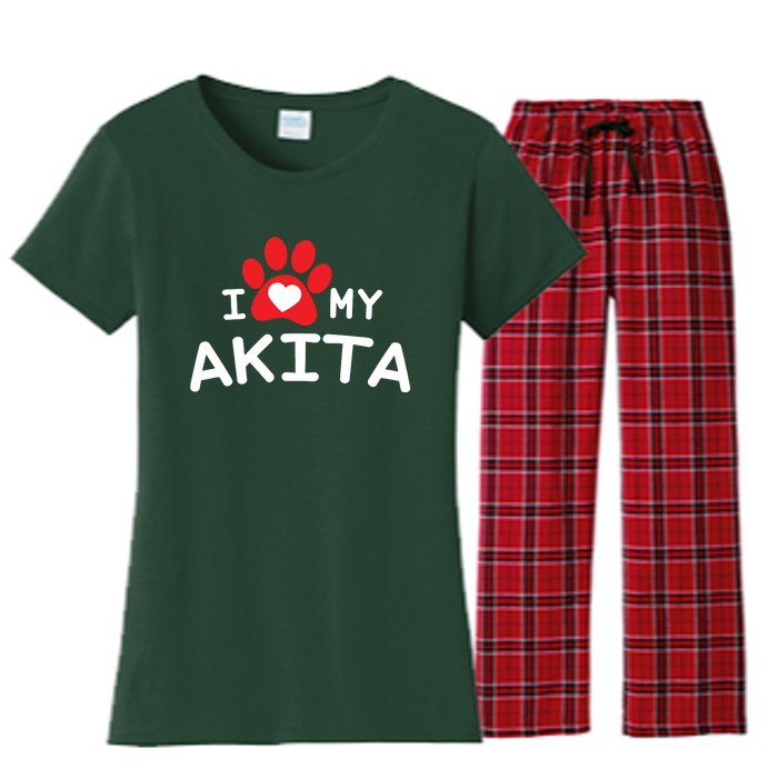 I Love My Akita Akita Dog Women's Flannel Pajama Set