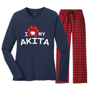 I Love My Akita Akita Dog Women's Long Sleeve Flannel Pajama Set 