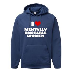 I Love Mentally Unstable Red Heart Funny Sarcastic Performance Fleece Hoodie