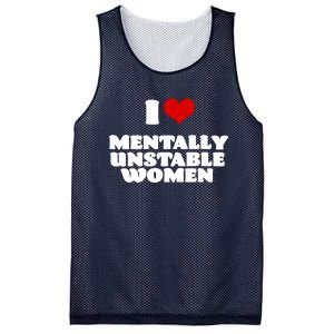 I Love Mentally Unstable Red Heart Funny Sarcastic Mesh Reversible Basketball Jersey Tank