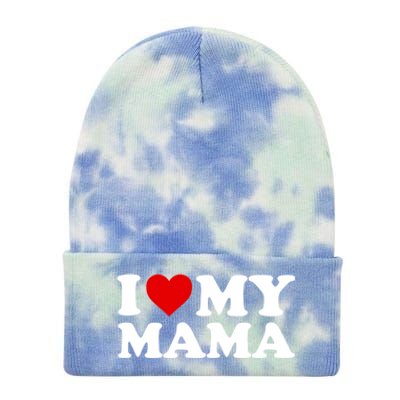 I Love My Mama Mom Cool Gift Red Heart Gift Tie Dye 12in Knit Beanie