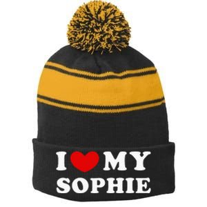 I Love My Sophie Stripe Pom Pom Beanie