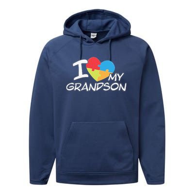 I Love My Autistic Grandson Autism Awareness Month Performance Fleece Hoodie