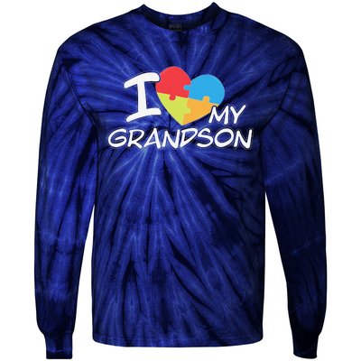 I Love My Autistic Grandson Autism Awareness Month Tie-Dye Long Sleeve Shirt