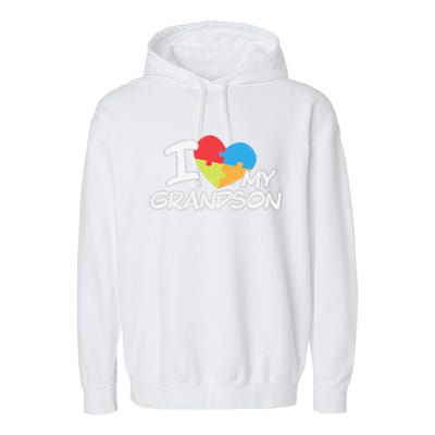 I Love My Autistic Grandson Autism Awareness Month Garment-Dyed Fleece Hoodie