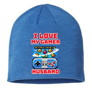 I Love My Gamer Husband Video Gaming Dad Couple Retro Games Meaningful Gift Sustainable Beanie