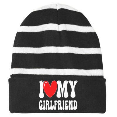 I Love My Girlfriend Striped Beanie with Solid Band