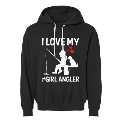 I Love My Angler Valentines Day Fishing Fisher Gift Garment-Dyed Fleece Hoodie