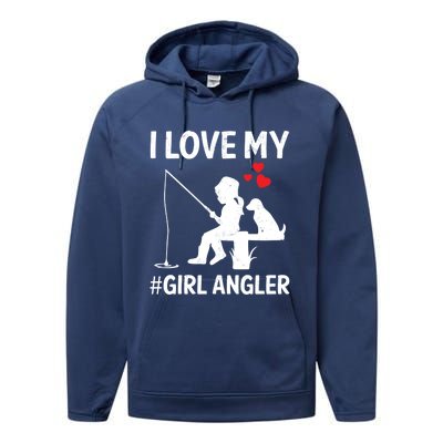 I Love My Angler Valentines Day Fishing Fisher Gift Performance Fleece Hoodie