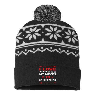 I Love My Nieces To Pieces Quotes Aunt Uncle Gifts USA-Made Snowflake Beanie