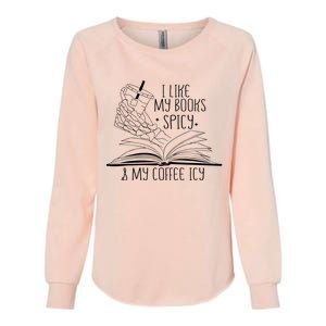 I Like My Books Spicy and My Coffee Icy Skeleton Hand Book Womens California Wash Sweatshirt