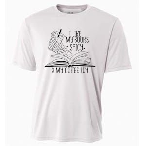 I Like My Books Spicy and My Coffee Icy Skeleton Hand Book Cooling Performance Crew T-Shirt