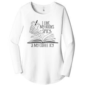 I Like My Books Spicy and My Coffee Icy Skeleton Hand Book Women's Perfect Tri Tunic Long Sleeve Shirt