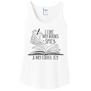 I Like My Books Spicy and My Coffee Icy Skeleton Hand Book Ladies Essential Tank