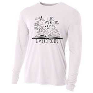 I Like My Books Spicy and My Coffee Icy Skeleton Hand Book Cooling Performance Long Sleeve Crew