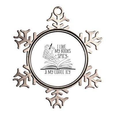 I Like My Books Spicy and My Coffee Icy Skeleton Hand Book Metallic Star Ornament