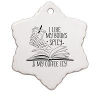 I Like My Books Spicy and My Coffee Icy Skeleton Hand Book Ceramic Star Ornament