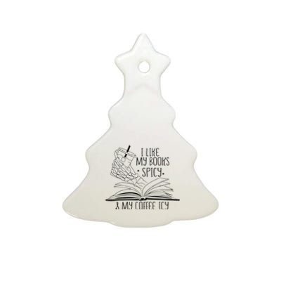 I Like My Books Spicy and My Coffee Icy Skeleton Hand Book Ceramic Tree Ornament