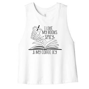 I Like My Books Spicy and My Coffee Icy Skeleton Hand Book Women's Racerback Cropped Tank