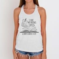 I Like My Books Spicy and My Coffee Icy Skeleton Hand Book Women's Knotted Racerback Tank