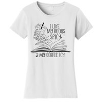 I Like My Books Spicy and My Coffee Icy Skeleton Hand Book Women's T-Shirt