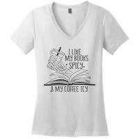 I Like My Books Spicy and My Coffee Icy Skeleton Hand Book Women's V-Neck T-Shirt